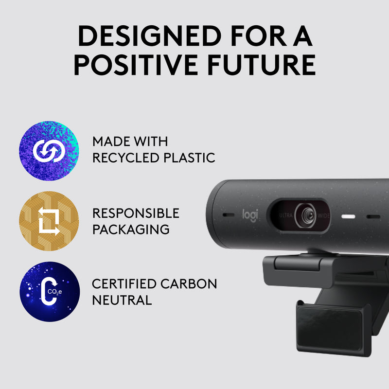 Webcam Full HD 1080p Logitech Brio 500 avec correction de la lumière, cadrage automatique et Show Mode