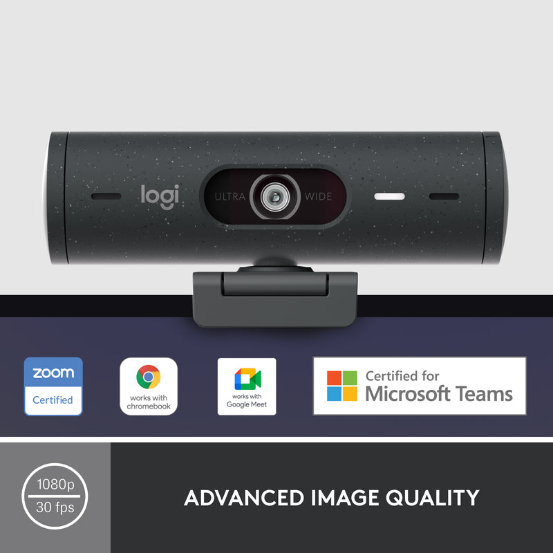 Webcam Full HD 1080p Logitech Brio 500 avec correction de la lumière, cadrage automatique et Show Mode
